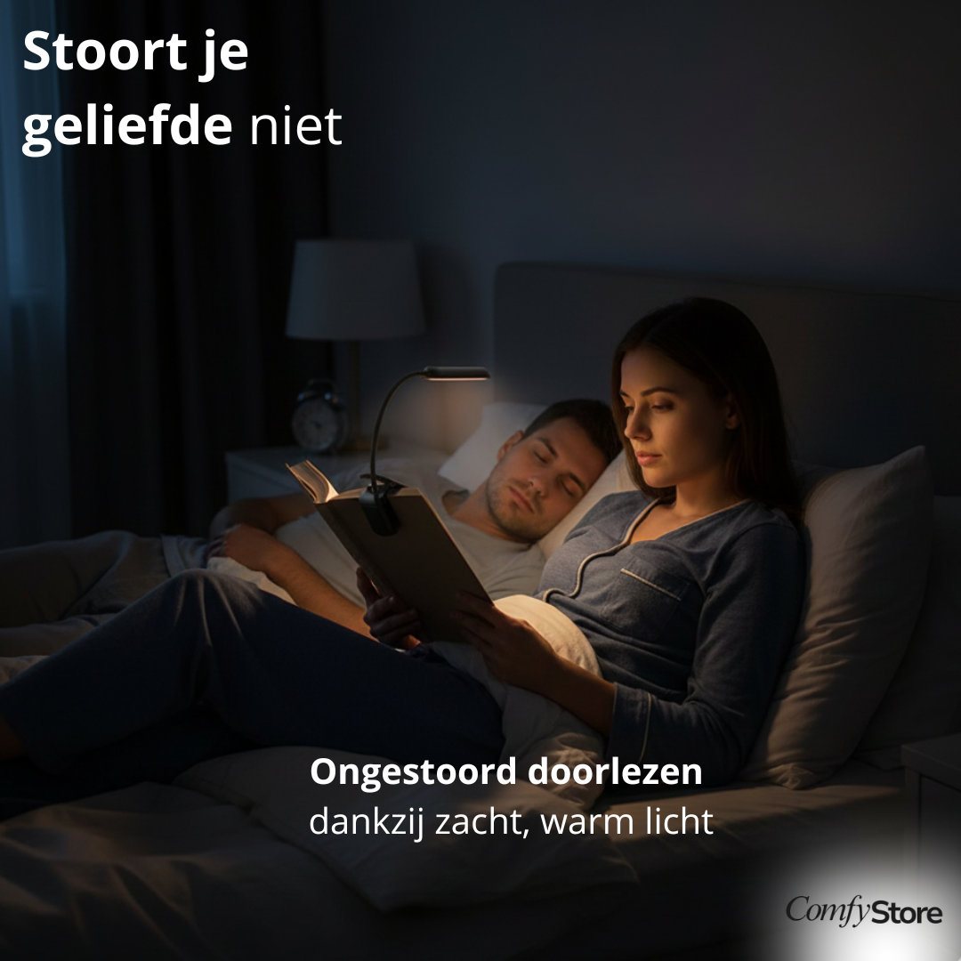 Voorleeslampje Pro 2026 – 360° Draaibaar – 3 Lichtstanden – Oogveilig LED – Snelladen + Gratis USB-C & Kopje