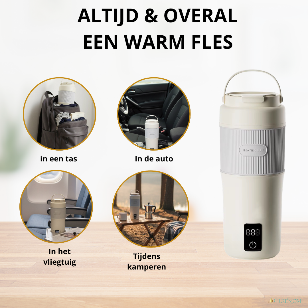 Thermosfles Flessenwarmer Onderweg 450ML (2026) – Oplaadbaar & Draadloos – RVS Multifunctioneel voor Baby & Volwassenen