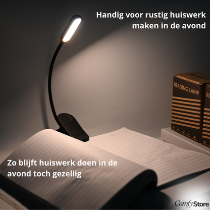 Voorleeslampje Pro 2026 – 360° Draaibaar – 3 Lichtstanden – Oogveilig LED – Snelladen + Gratis USB-C & Kopje