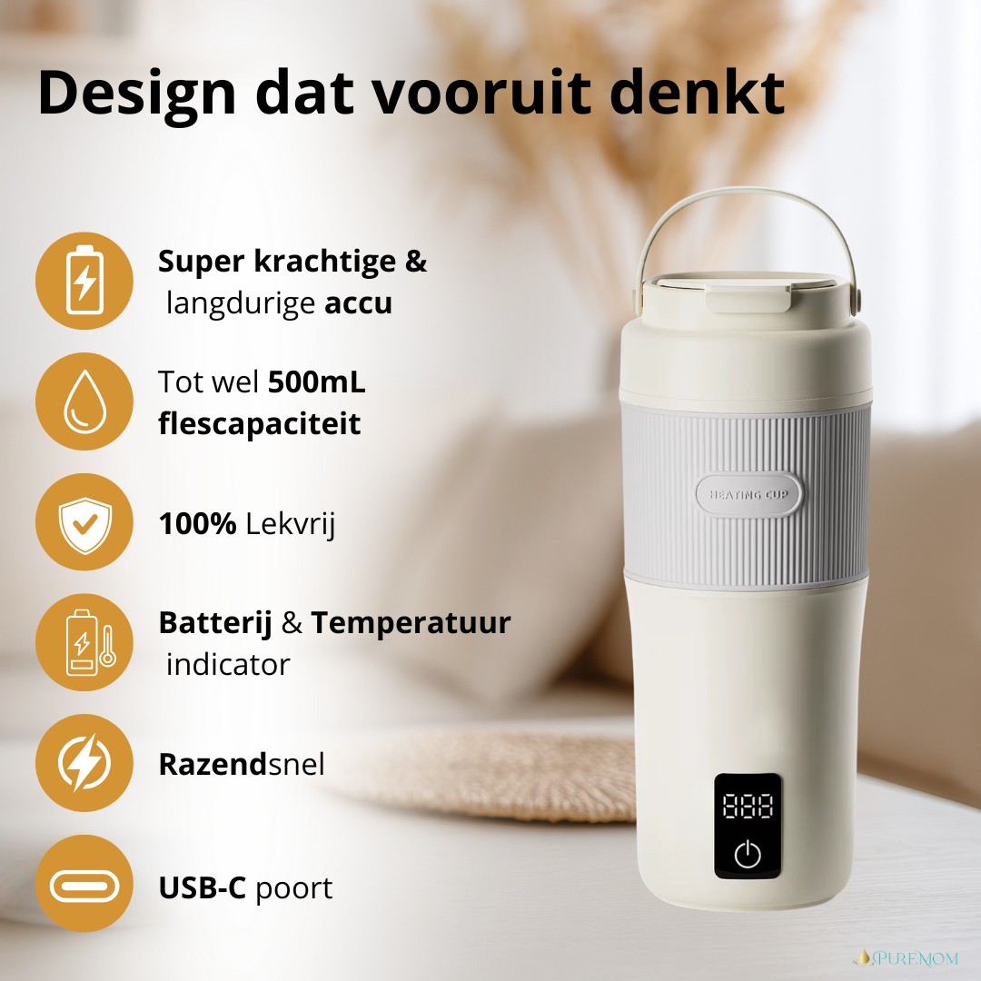 Thermosfles Flessenwarmer Onderweg 450ML (2026) – Oplaadbaar & Draadloos – RVS Multifunctioneel voor Baby & Volwassenen