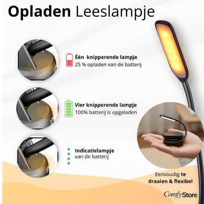 Voorleeslampje Pro 2026 – 360° Draaibaar – 3 Lichtstanden – Oogveilig LED – Snelladen incl. Gratis USB-C & Kopje