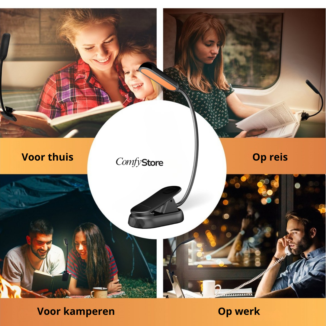 Voorleeslampje Pro 2026 – 360° Draaibaar – 3 Lichtstanden – Oogveilig LED – Snelladen + Gratis USB-C & Kopje