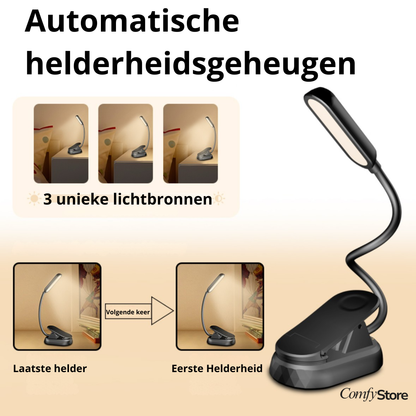 Voorleeslampje Pro 2026 – 360° Draaibaar – 3 Lichtstanden – Oogveilig LED – Snelladen + Gratis USB-C & Kopje