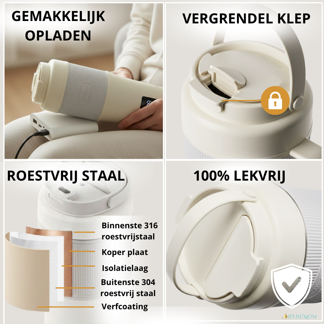 Thermosfles Flessenwarmer Onderweg 450ML (2026) – Oplaadbaar & Draadloos – RVS Multifunctioneel voor Baby & Volwassenen