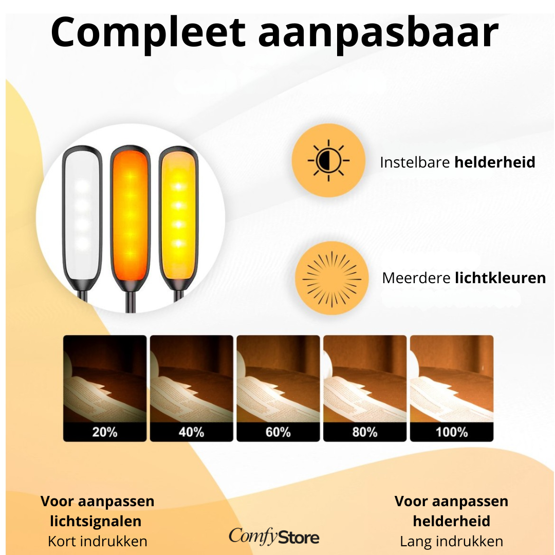Voorleeslampje Pro 2026 – 360° Draaibaar – 3 Lichtstanden – Oogveilig LED – Snelladen + Gratis USB-C & Kopje