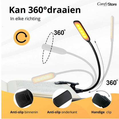Voorleeslampje Pro 2026 – 360° Draaibaar – 3 Lichtstanden – Oogveilig LED – Snelladen incl. Gratis USB-C & Kopje