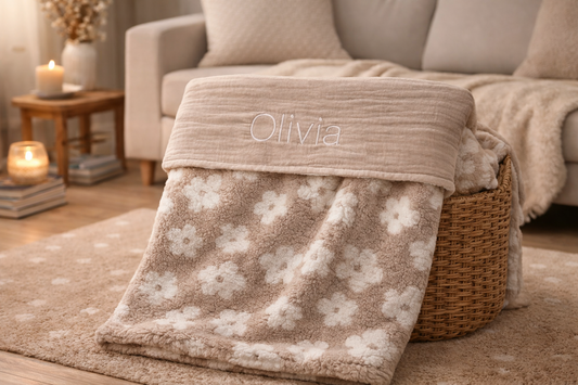 Teddy Daisy Hydrofiel Babydeken – Gepersonaliseerd met Naam – Zacht & Comfortabel