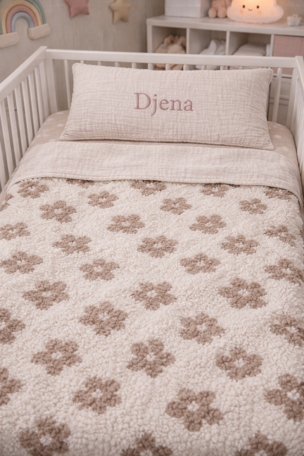 Teddy Daisy Hydrofiel Babydeken – Gepersonaliseerd met Naam – Zacht & Comfortabel