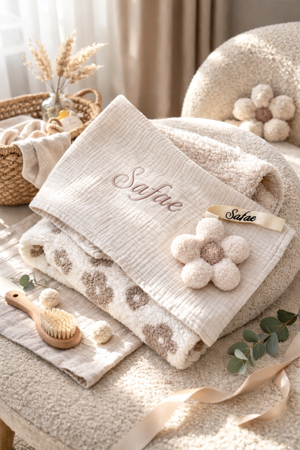 Teddy Daisy Hydrofiel Babydeken – Gepersonaliseerd met Naam – Zacht & Comfortabel