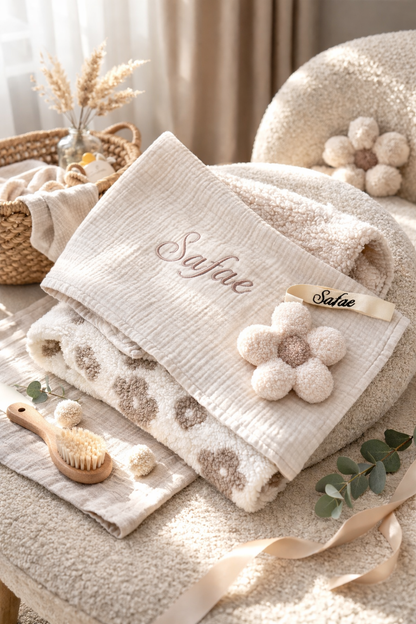 Teddy Daisy Hydrofiel Babydeken – Gepersonaliseerd met Naam – Zacht & Comfortabel