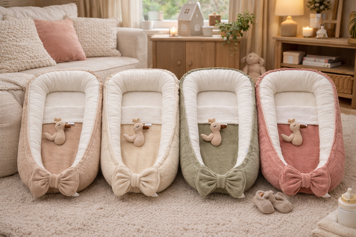 Luxe Babynest Rib Velours – OEKO-TEX – Trendy & Zacht in 4 Kleuren