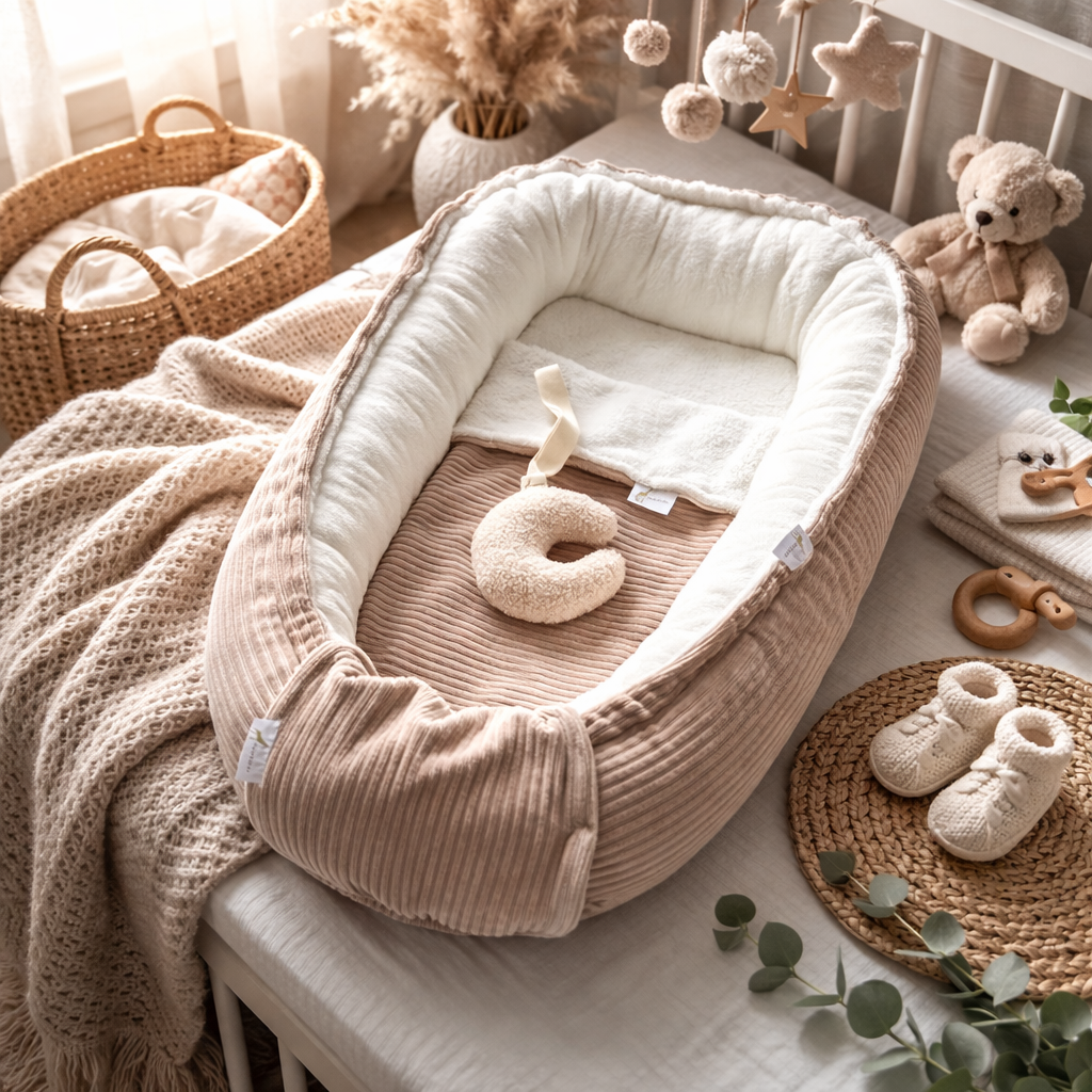 Luxe Babynest Rib Velours – OEKO-TEX – Trendy & Zacht in 4 Kleuren