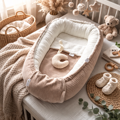 Luxe Babynest Rib Velours – OEKO-TEX – Trendy & Zacht in 4 Kleuren