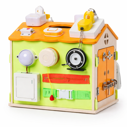 Montessori Activiteitenhuis van Hout – Educatief Busy Board Speelgoed voor Peuters (1+ jaar)