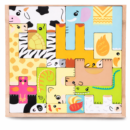 Houten Dieren Schuifpuzzel Montessori – Educatieve Jungle Puzzel voor Peuters (1+ jaar)