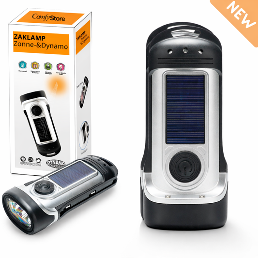 Opwindbare & Zonne-Energie Zaklamp – Noodzaklamp Zonder Batterijen voor Kamperen & Outdoor