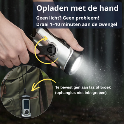 Opwindbare & Zonne-Energie Zaklamp – Noodzaklamp Zonder Batterijen voor Kamperen & Outdoor