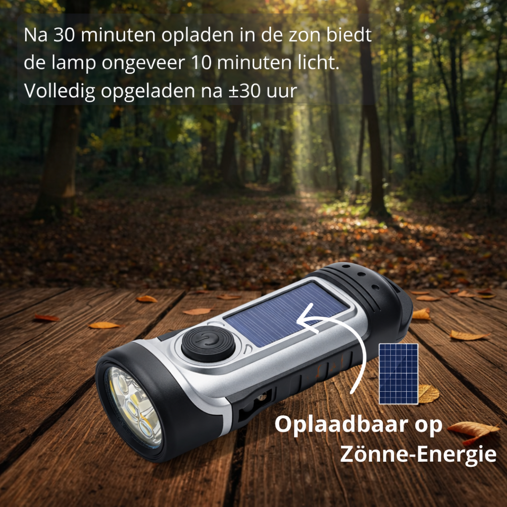 Opwindbare & Zonne-Energie Zaklamp – Noodzaklamp Zonder Batterijen voor Kamperen & Outdoor