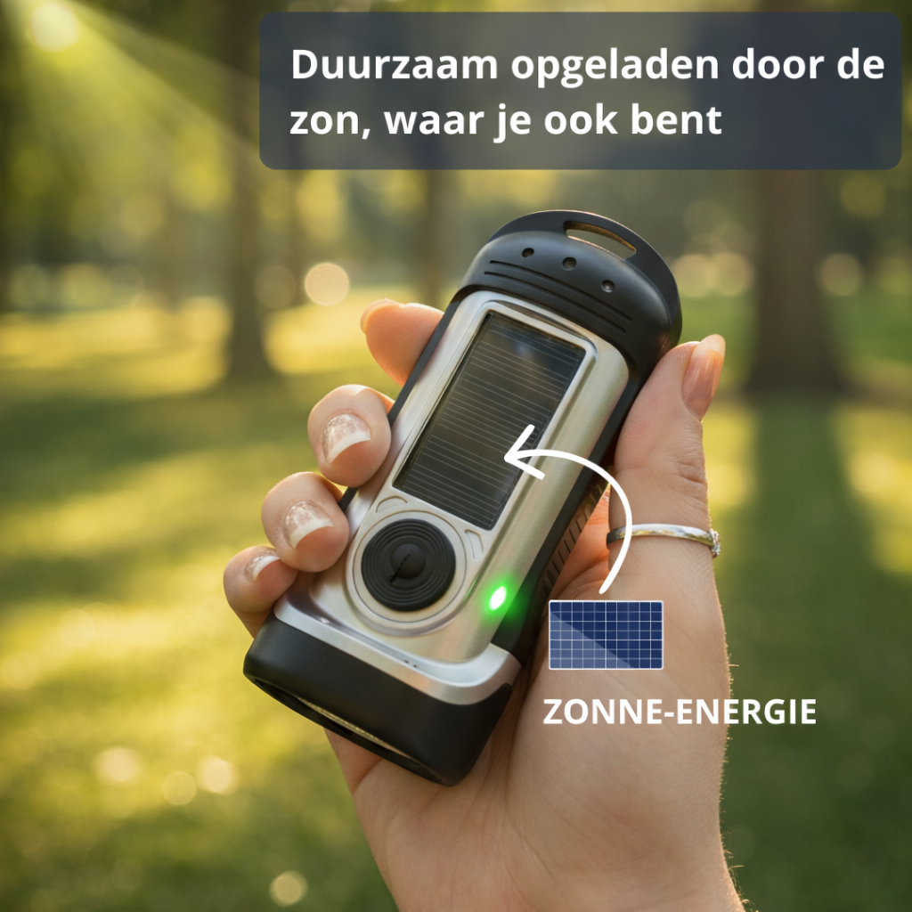 Opwindbare & Zonne-Energie Zaklamp – Noodzaklamp Zonder Batterijen voor Kamperen & Outdoor
