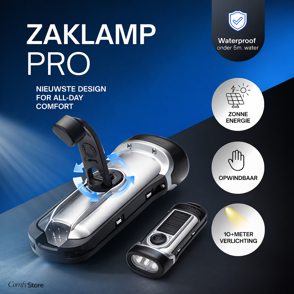 Opwindbare & Zonne-Energie Zaklamp – Noodzaklamp Zonder Batterijen voor Kamperen & Outdoor