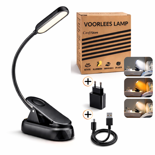 Voorleeslampje Pro 2026 – 360° Draaibaar – 3 Lichtstanden – Oogveilig LED – Snelladen incl. Gratis USB-C & Kopje
