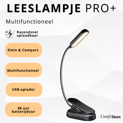 Voorleeslampje Pro 2026 – 360° Draaibaar – 3 Lichtstanden – Oogveilig LED – Snelladen incl. Gratis USB-C & Kopje