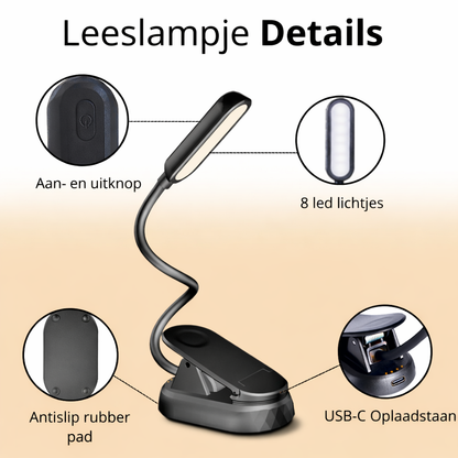 Voorleeslampje Pro 2026 – 360° Draaibaar – 3 Lichtstanden – Oogveilig LED – Snelladen incl. Gratis USB-C & Kopje