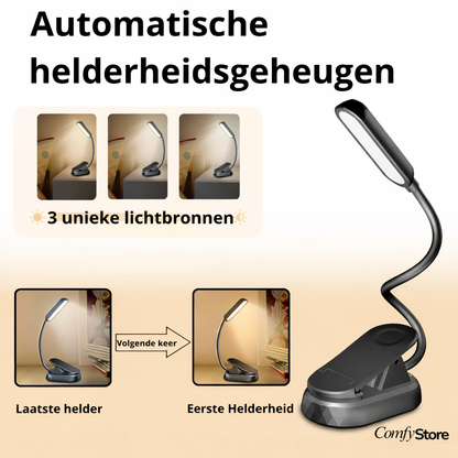 Voorleeslampje Pro 2026 – 360° Draaibaar – 3 Lichtstanden – Oogveilig LED – Snelladen incl. Gratis USB-C & Kopje