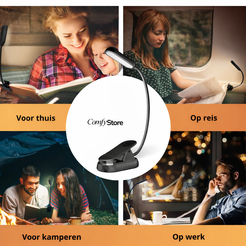 Voorleeslampje Pro 2026 – 360° Draaibaar – 3 Lichtstanden – Oogveilig LED – Snelladen incl. Gratis USB-C & Kopje