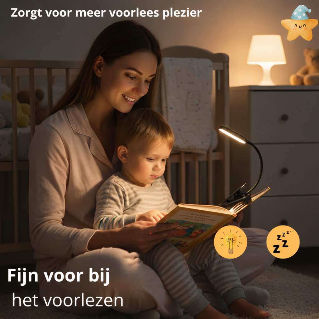 Voorleeslampje Pro 2026 – 360° Draaibaar – 3 Lichtstanden – Oogveilig LED – Snelladen incl. Gratis USB-C & Kopje