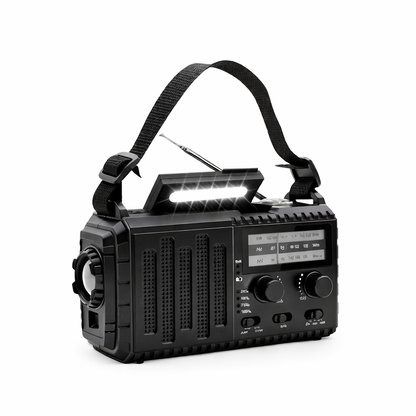 Opwindbare Noodradio met Zonne-Energie & SOS Alarm – Noodradio Zonder Batterijen met Veel Zenders