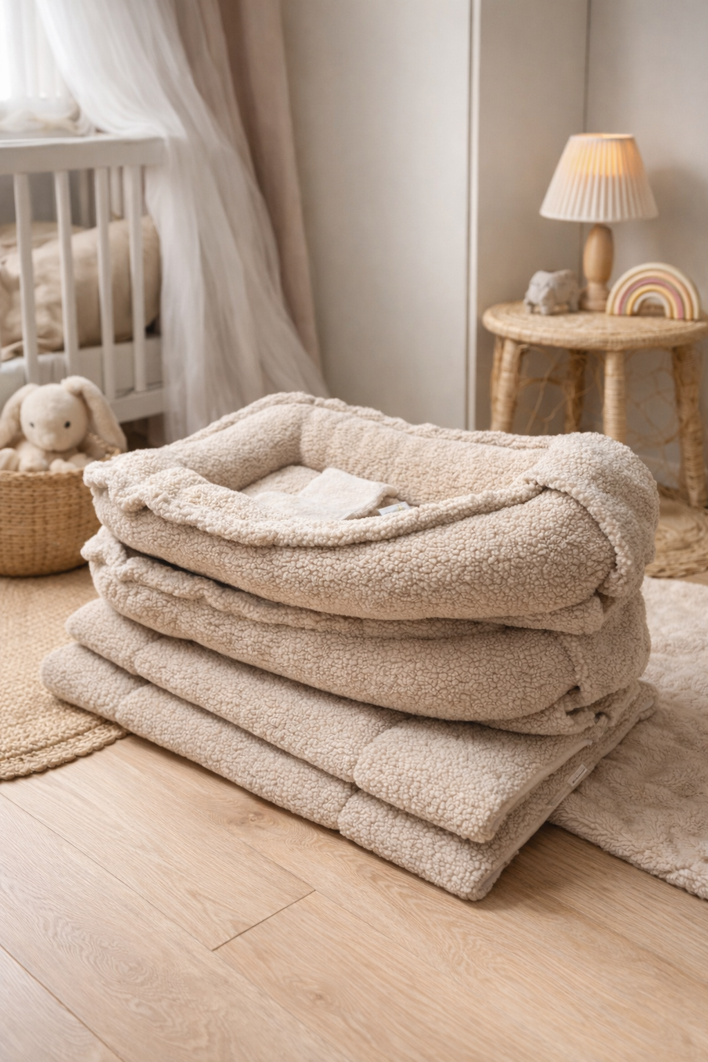 Babynestje Taupe Bouclé Teddy – Comfykids Kandy – Oeko-Tex – Inclusief Gratis Dekentje