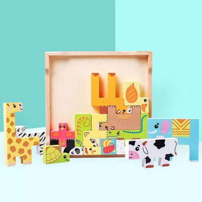 Houten Dieren Schuifpuzzel Montessori – Educatieve Jungle Puzzel voor Peuters (1+ jaar)